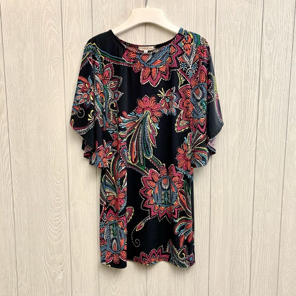Trina Turk Black Multicolor Kimono Sleeve Mini Dress XS